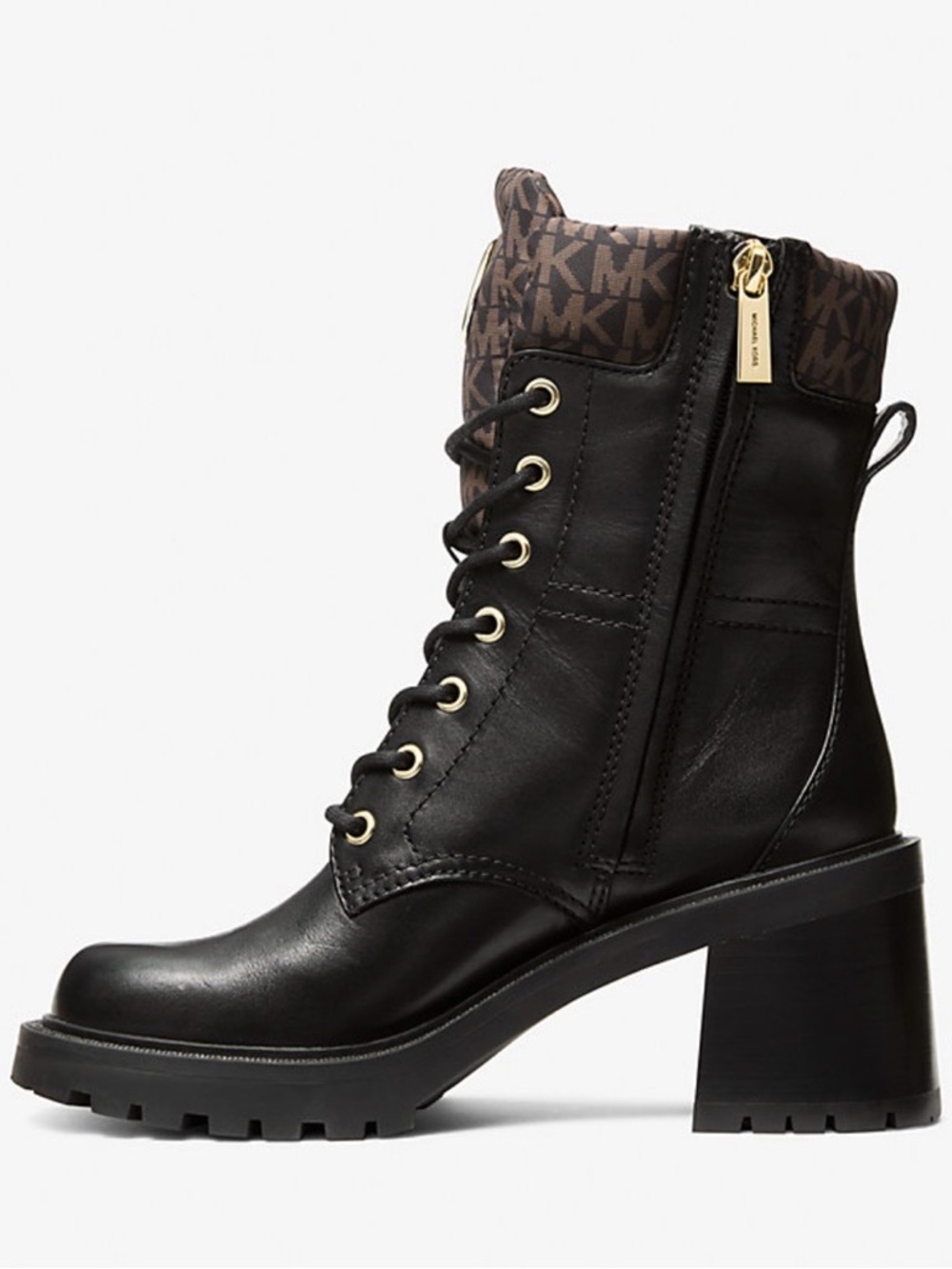 Michael Kors Black NWOT Cade Leather  and Signature Logo Combat Boot. No Box. - Picture 2 of 11